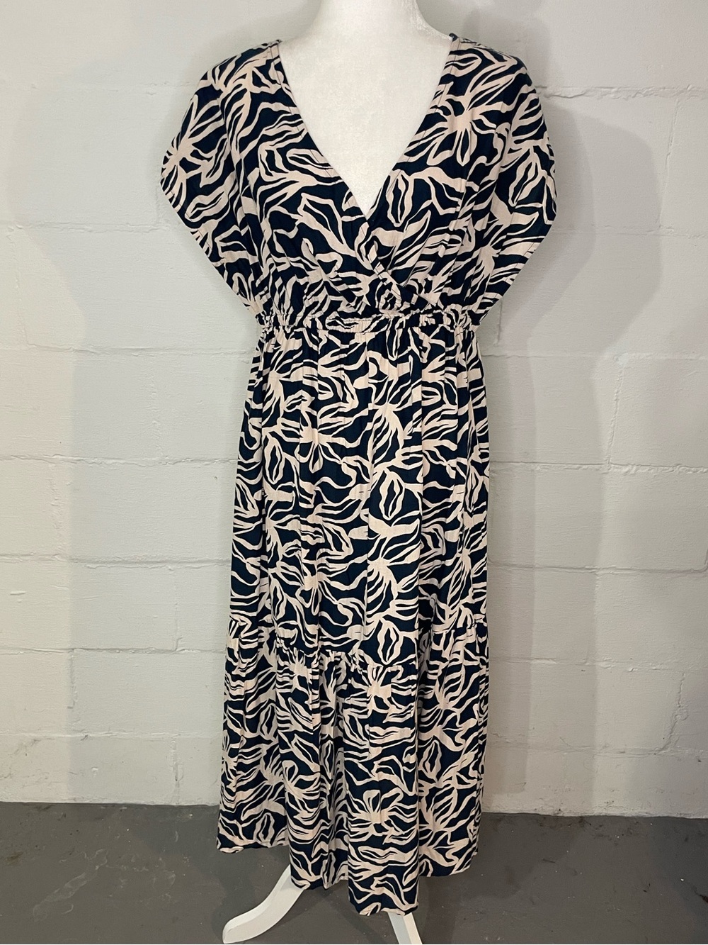 Fig Navy and Cream Abstract Wrap Maxi Dress